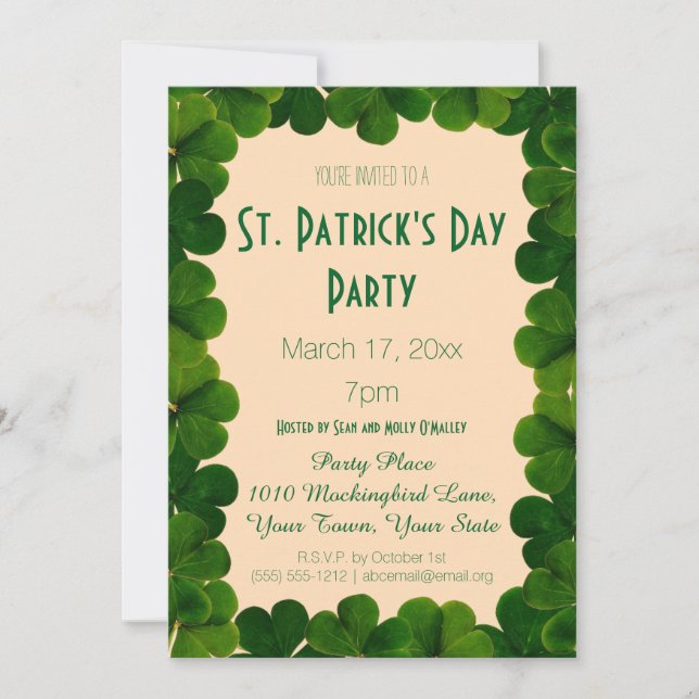 Invitación del fiesta del día de St Patrick del (Anverso)