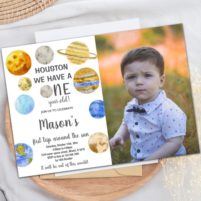 Invitación del Fiesta del Espacio Ultraterrestre d (Houston Galaxy Birthday Invitations with photo)