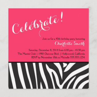 Invitación del fiesta del estampado de zebra