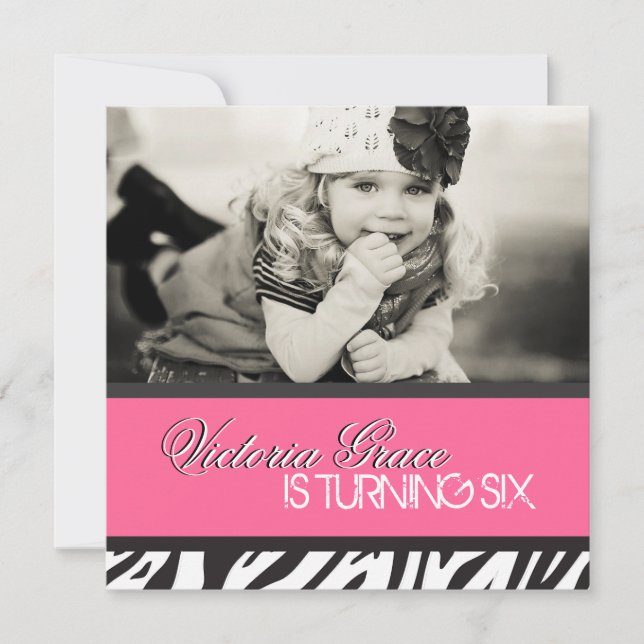 Invitación del fiesta del estampado de zebra (Anverso)