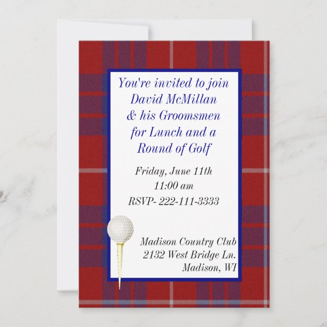 Invitación del fiesta del golf del novio (Anverso)