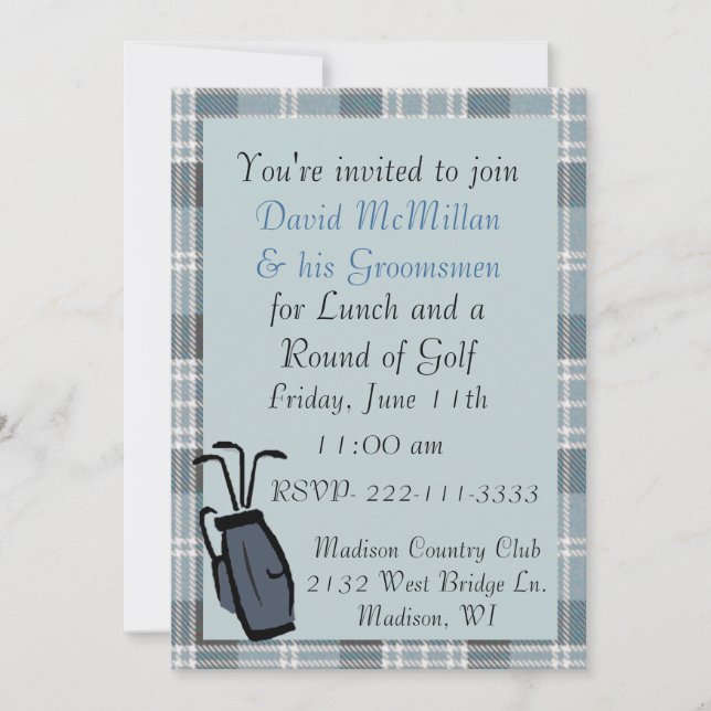 Invitación del fiesta del golf del novio (Anverso)