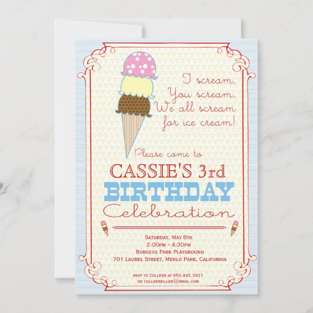 Invitación del fiesta del helado (Anverso)