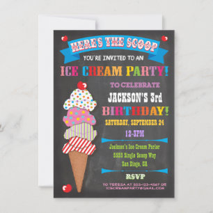 Invitación del fiesta del helado de la pizarra