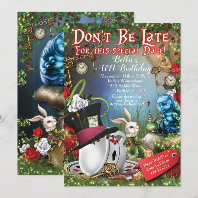 Invitación del fiesta del país de las maravillas (Anverso / Reverso)