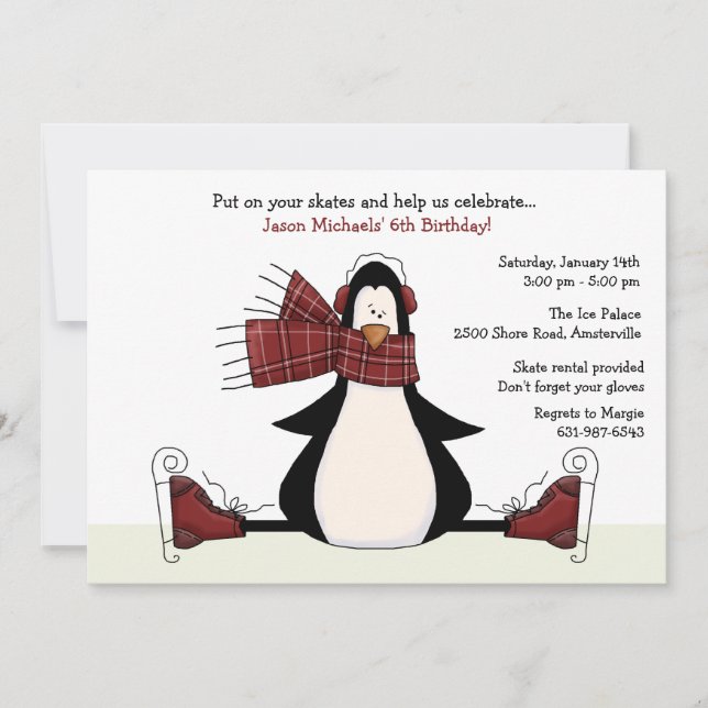 Invitación del fiesta del patinaje de hielo (Anverso)