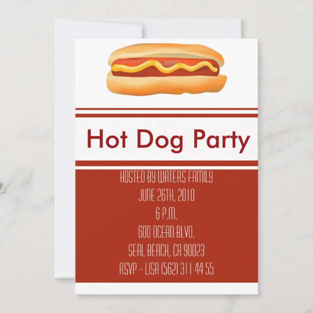 Invitación del fiesta del perrito caliente (Anverso)
