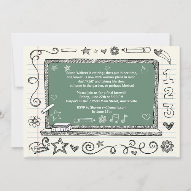 Invitación del fiesta del retiro del profesor (Anverso)