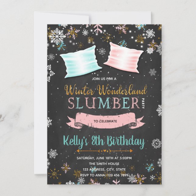 Invitación del fiesta del sleepover del invierno (Anverso)