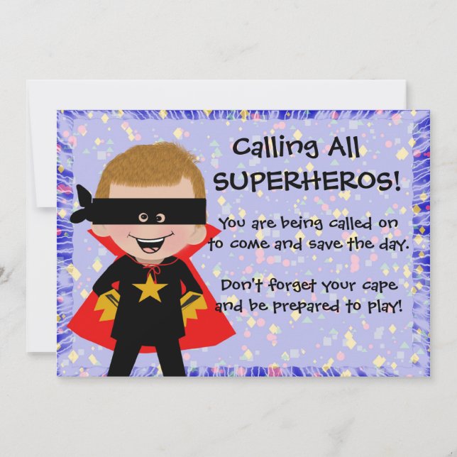 Invitación del fiesta del super héroe (Anverso)