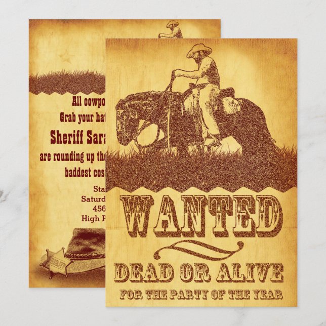 Invitación del fiesta del tema del vaquero (Anverso / Reverso)