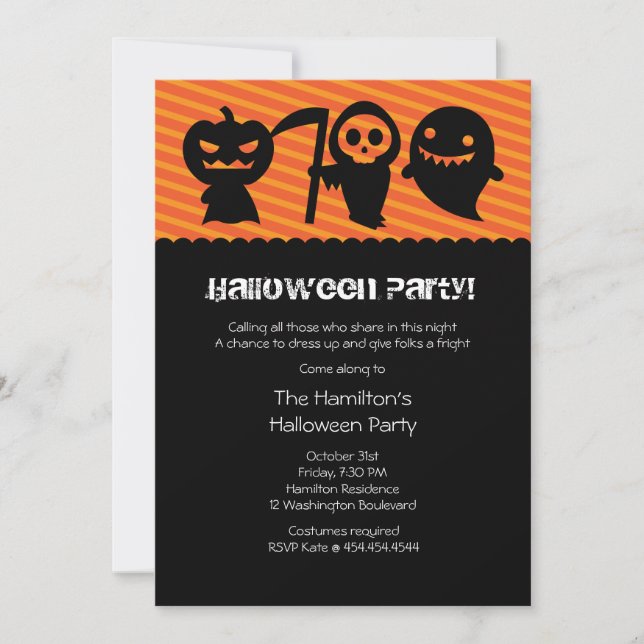 Invitación del fiesta del traje de Halloween (Anverso)