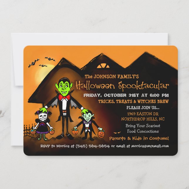 Invitación del fiesta del traje de Halloween de la (Anverso)