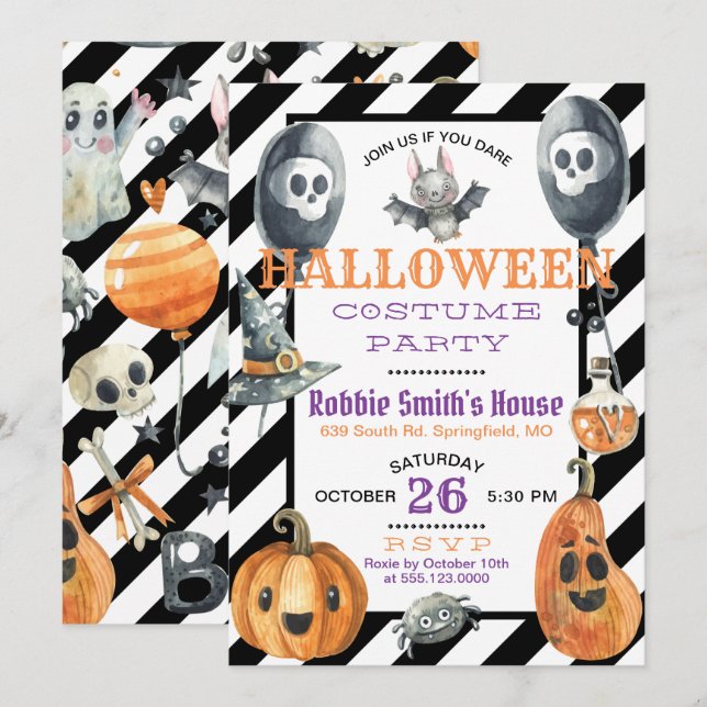 Invitación del fiesta del traje de Halloween de la (Anverso / Reverso)