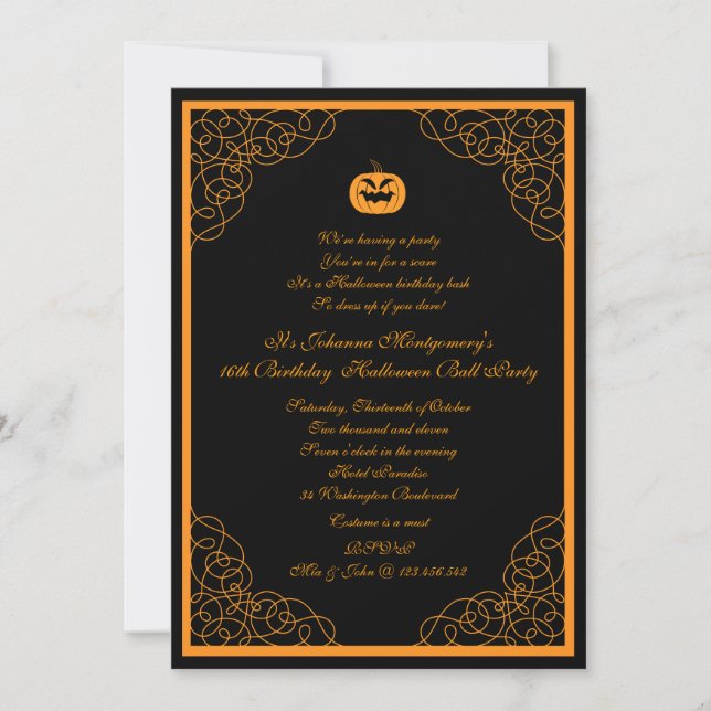 Invitación del fiesta del traje de la bola de (Anverso)