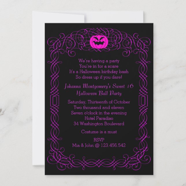 Invitación del fiesta del traje de la bola del (Anverso)