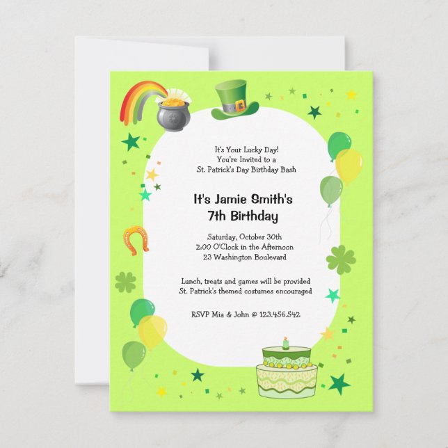 Invitación del fiesta del traje del cumpleaños de (Anverso)
