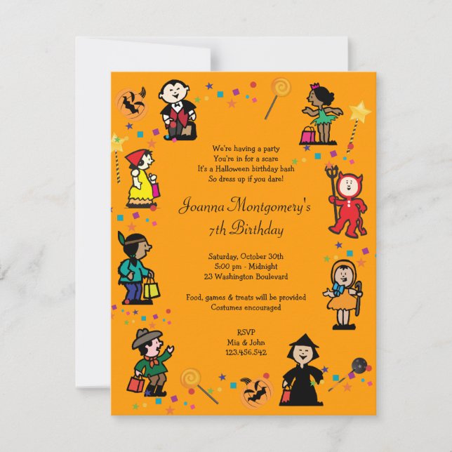 Invitación del fiesta del traje del cumpleaños de (Anverso)