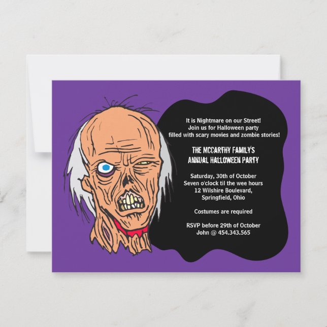 Invitación del fiesta del traje del zombi de (Anverso)