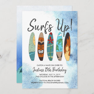 Invitación del fiesta del tween que practica surf
