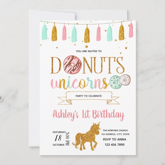 Invitación del fiesta del unicornio de los anillos (Anverso)