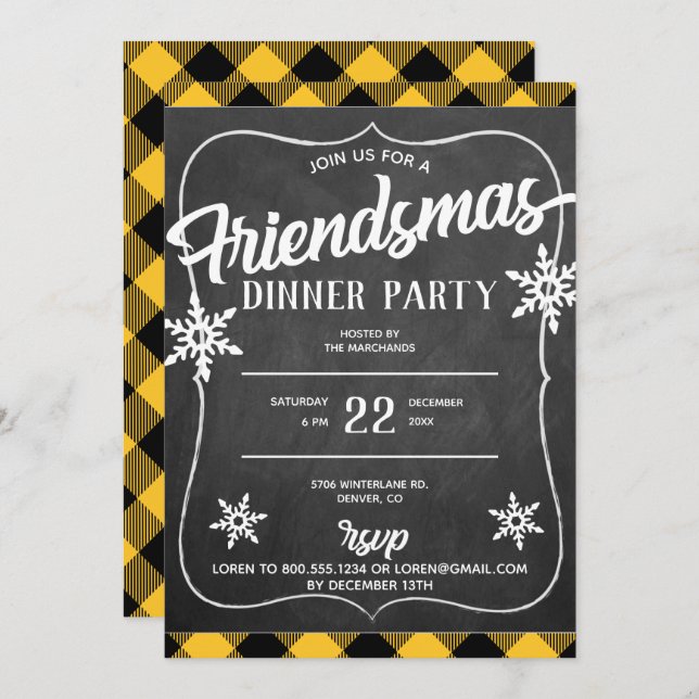 Invitación del Fiesta Friendsmas color búfalo amar (Anverso / Reverso)