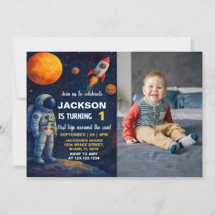 Invitación del Fiesta Galaxy Rocket con foto
