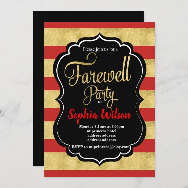 Invitación del Fiesta Gold Farewell (Anverso / Reverso)