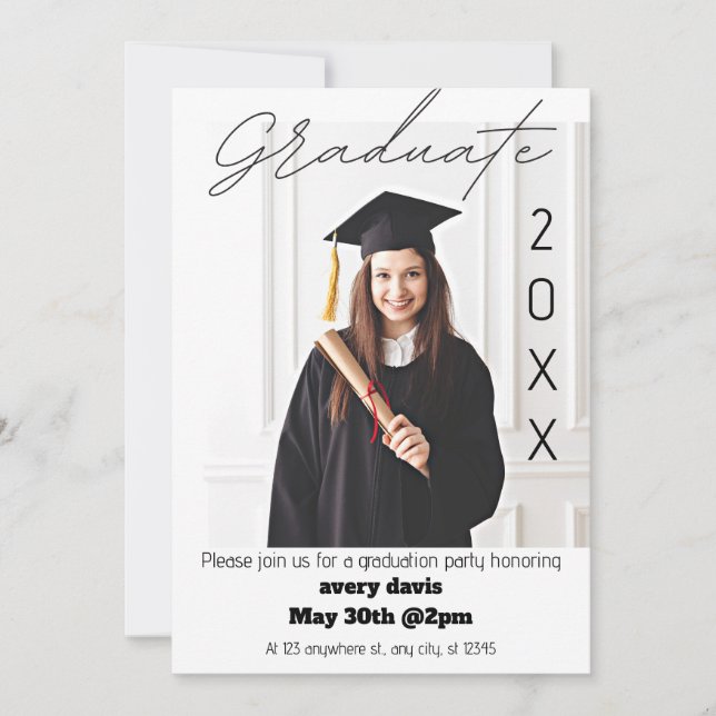 Invitación del Fiesta Graduado Blanco de Foto Grad (Anverso)