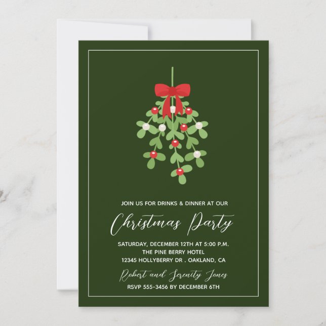 Invitación del Fiesta Mistletoe Greenery de navida (Anverso)