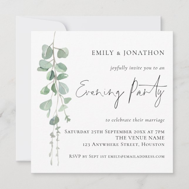 Invitación del Fiesta nocturno Boda Eucalyptus mod (Anverso)