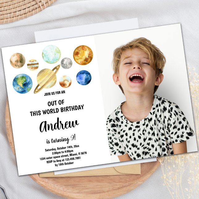 Invitación del Fiesta personalizado del Espacio Ul (Out of this world planets Birthday Invitations pho)