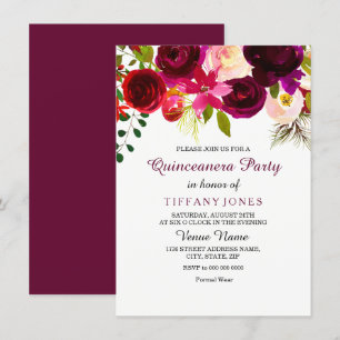 Invitación del Fiesta Quinceanera de la flor roja