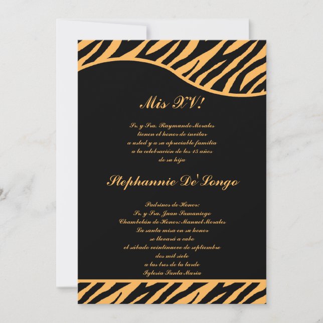 Invitación del Fiesta Quinceanera del tigre Naranj (Anverso)