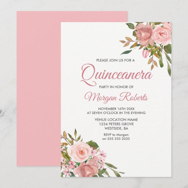 Invitación del Fiesta Quinceanera Rosa Gold & Pink (Anverso / Reverso)