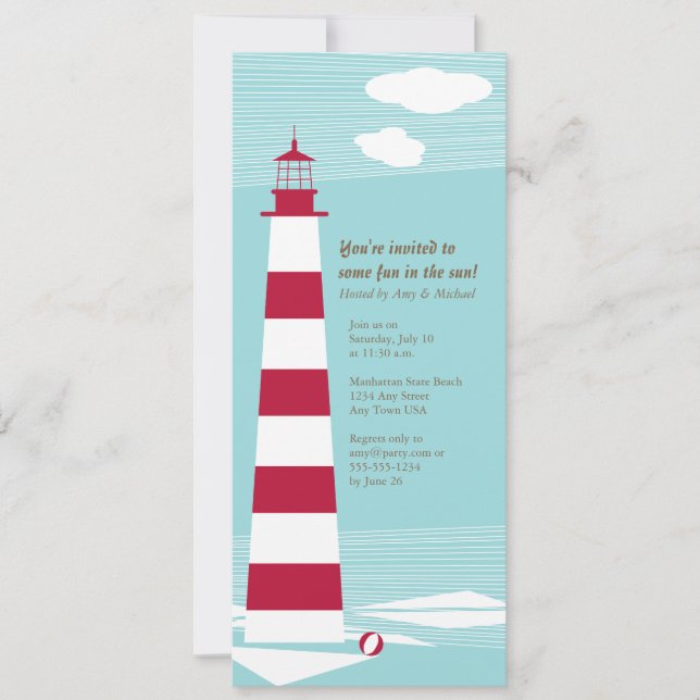 Invitación del Fiesta rojo blanco del faro (Anverso)