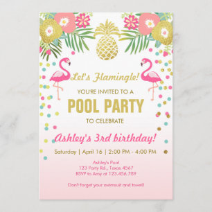 Invitación del Flamingo Pool Party Tropical