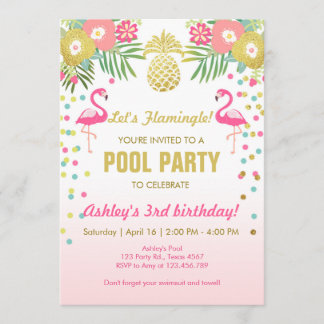 Invitación del Flamingo Pool Party Tropical
