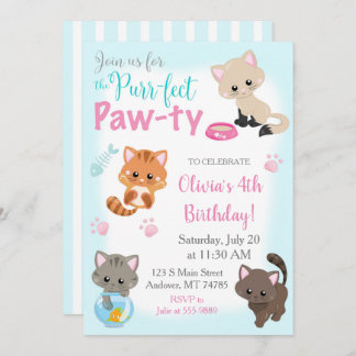 Invitación del gatito para la Pata-ty del
