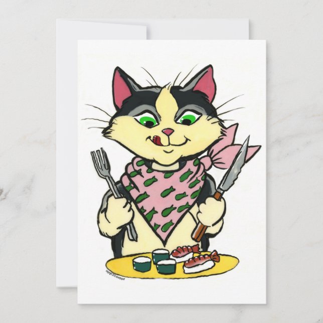 Invitación del gato del sushi (Anverso)