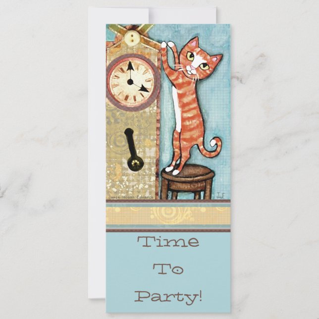 Invitación del gato del tiempo del fiesta - (Anverso)