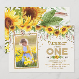 Invitación Del girasol verano amarillo del 1r cumpleaños