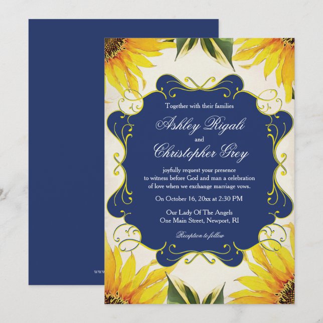 Invitación del girasol y de la boda de los azules (Anverso / Reverso)