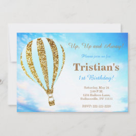 Invitación del globo del aire caliente en azul y