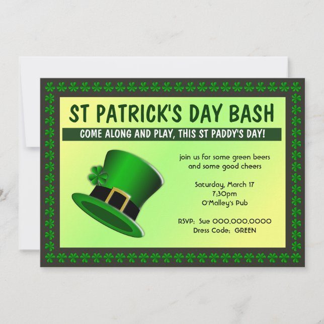 Invitación del Gorra St Patrick's Day Bash (Anverso)