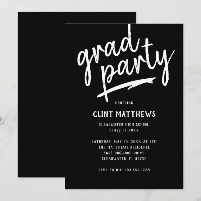 Invitación del Grad Party cepillada con valentía (Anverso / Reverso)
