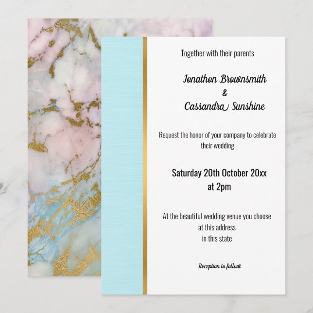 INVITACIÓN DEL GUARDAJE DE ORO AZUL DE PASTEL DE M (Anverso / Reverso)