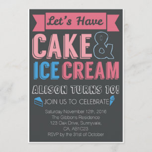 Invitación del helado de la torta de la fiesta de