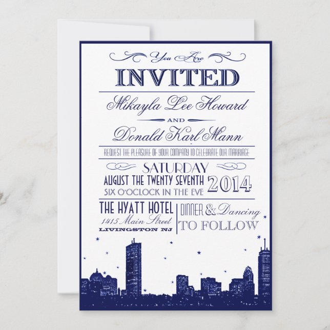 Invitación del horizonte de Boston azul oscuro sob (Anverso)