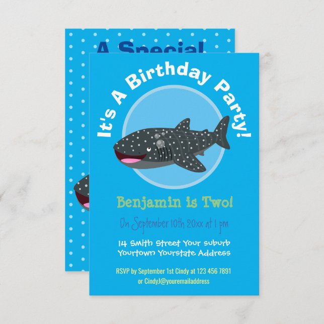 Invitación del ilustracion del tiburón ballena per (Anverso / Reverso)
